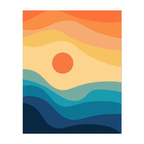 Abstract retro style sunset - Illustration Unframed Wall Art Print 8 x 10 inches