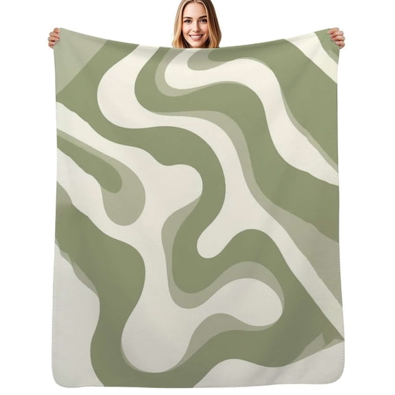 Abstract sage green artwork Flannel Blanket Warm Soft Bedding Throws Winter Camping Chair Sofa Bed