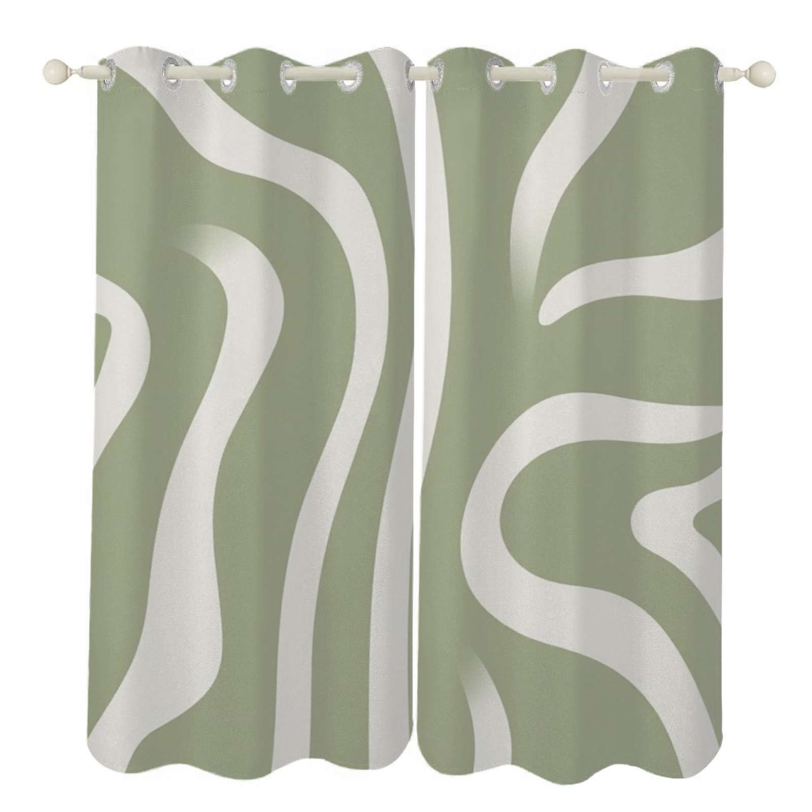 Abstract sage green wave pattern Sunshade Curtains Home Bedroom Living ...