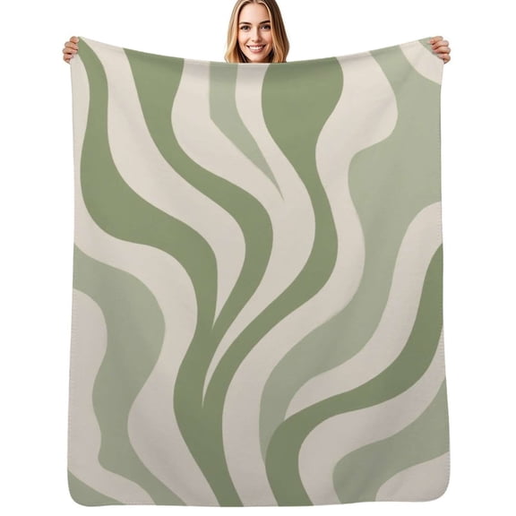 Abstract sage green waves pattern Flannel Blanket Warm Soft Bedding Throws Winter Camping Chair Sofa Bed
