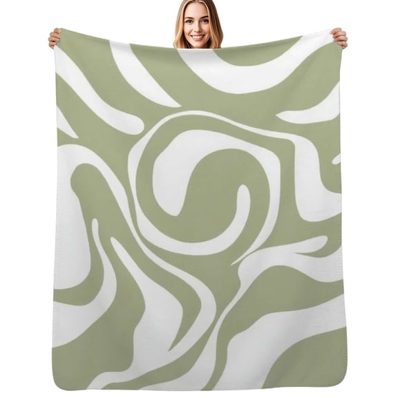 Abstract swirl pattern sage green white Flannel Blankets Soft Warm Throw Blanket Autumn Camping Bedroom Aesthetic Bedspread