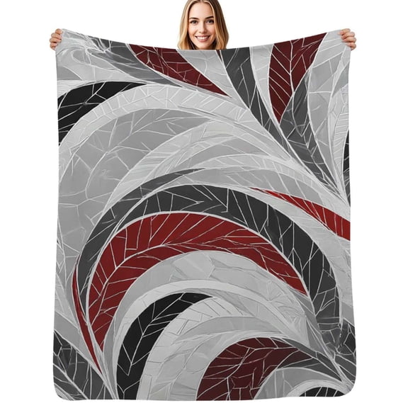 Abstract swirling grey red art Flannel Blankets Soft Warm Throw Blanket Autumn Camping Bedroom Aesthetic Bedspread