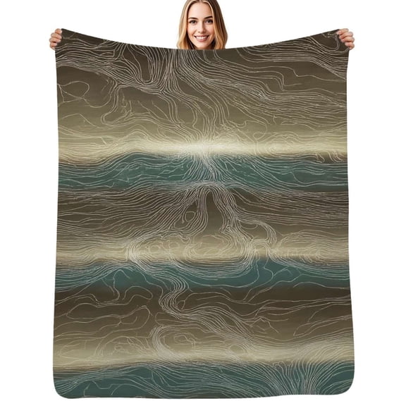 Abstract swirling line art wave Flannel Blanket Warm Soft Bedding Throws Winter Camping Chair Sofa Bed