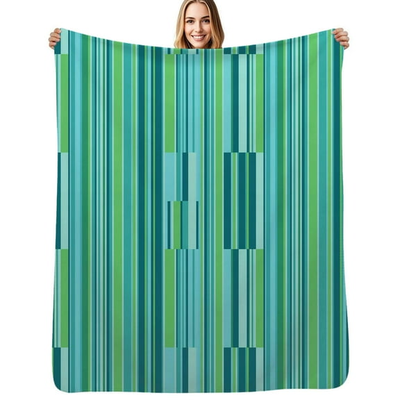 Abstract teal green vertical stripes pattern Flannel Blanket Warm Soft Bedding Throws Winter Camping Chair Sofa Bed
