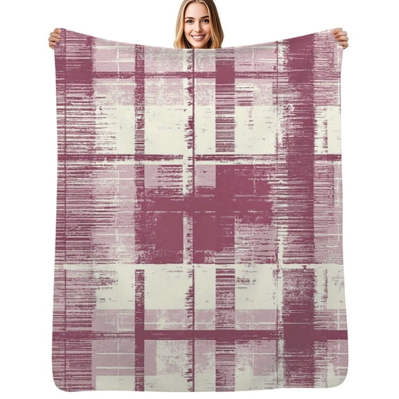 Abstract textured pink plaid Flannel Blanket Warm Soft Bedding Throws Winter Camping Chair Sofa Bed