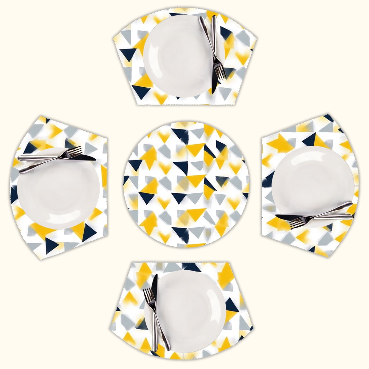 Abstract triangle yellow grey navy pattern Round Table Placemats Set Of