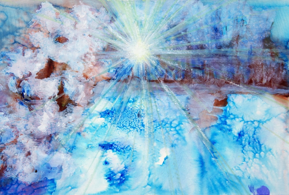 Abstract watercolour painting with a starburst Canvas Art - Tara Thelen Design Pics (34 x 24)