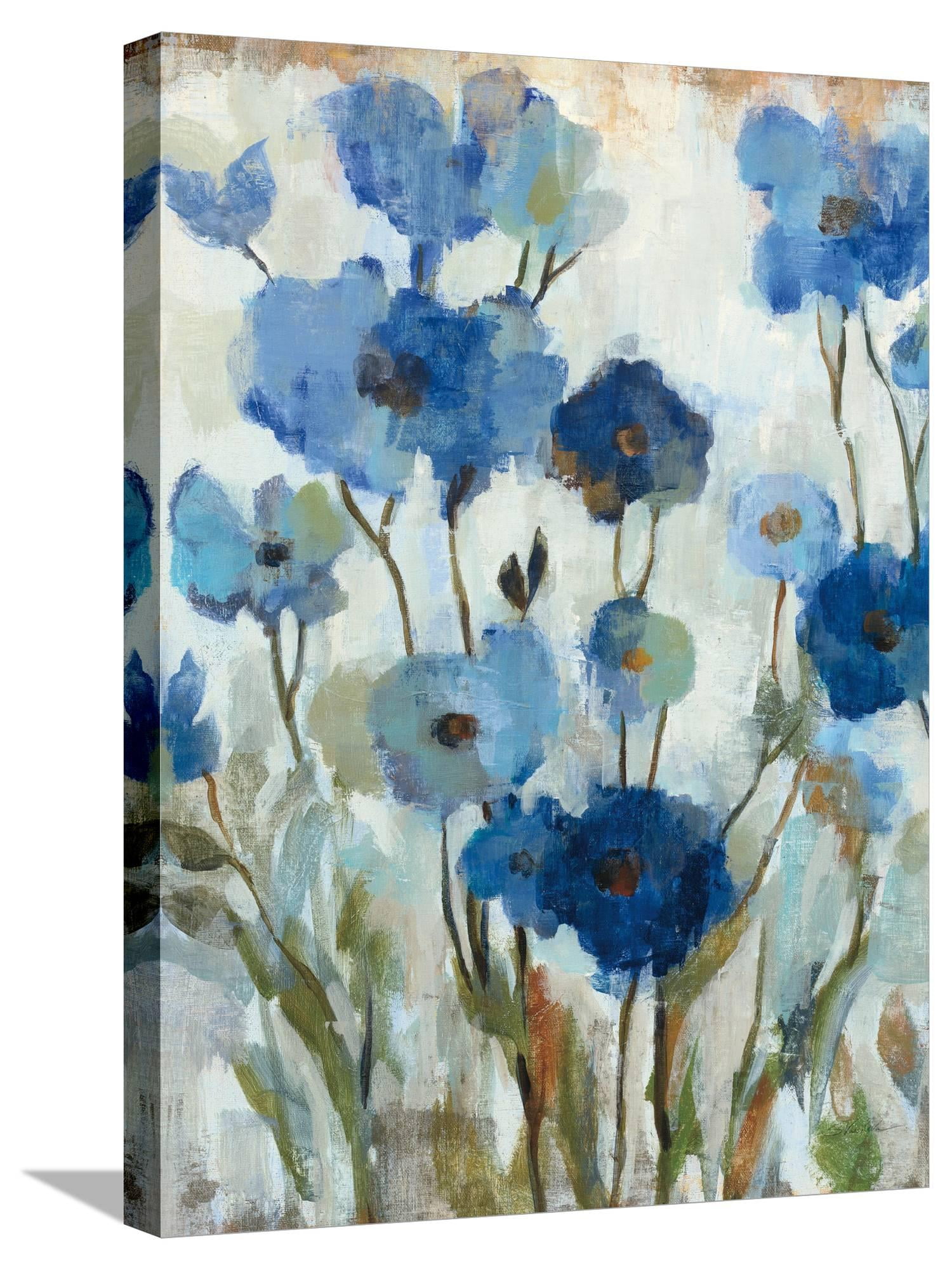 Abstracted Floral Blue Canvas Art for Kids Room, 18" x 24"
