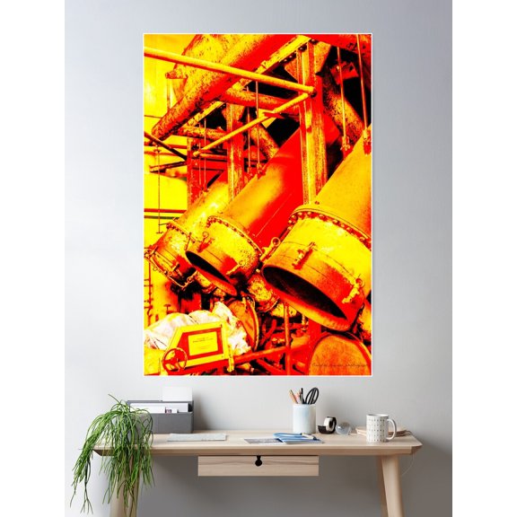 Abstracted Tubes In Yellow And Red Poster Wall Art, Modern Wall Decor For Living Room Bedroom, 12x18 UNFRAMED