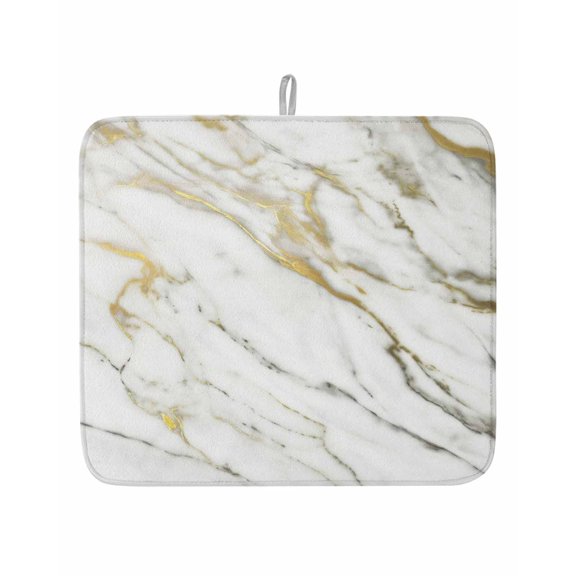 Abstraction Marble Marble Texture Dish Drying Mats for Kitchen Counter,Absorbent Microfiber Dish Drainer Rack Mat Gold Gray Line Drying Pad for Sinks,Utensils,Countertops,16x18in
