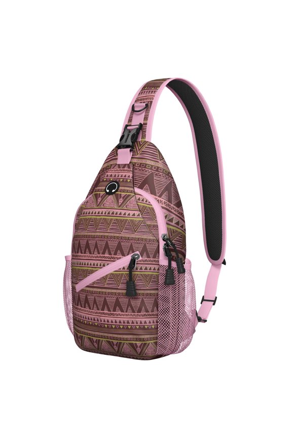 Abstraction Style Sling Backpack Lightweight Travel Crossbody Bag, Vintage Tribal Ink Design for Hiking and Outdoor