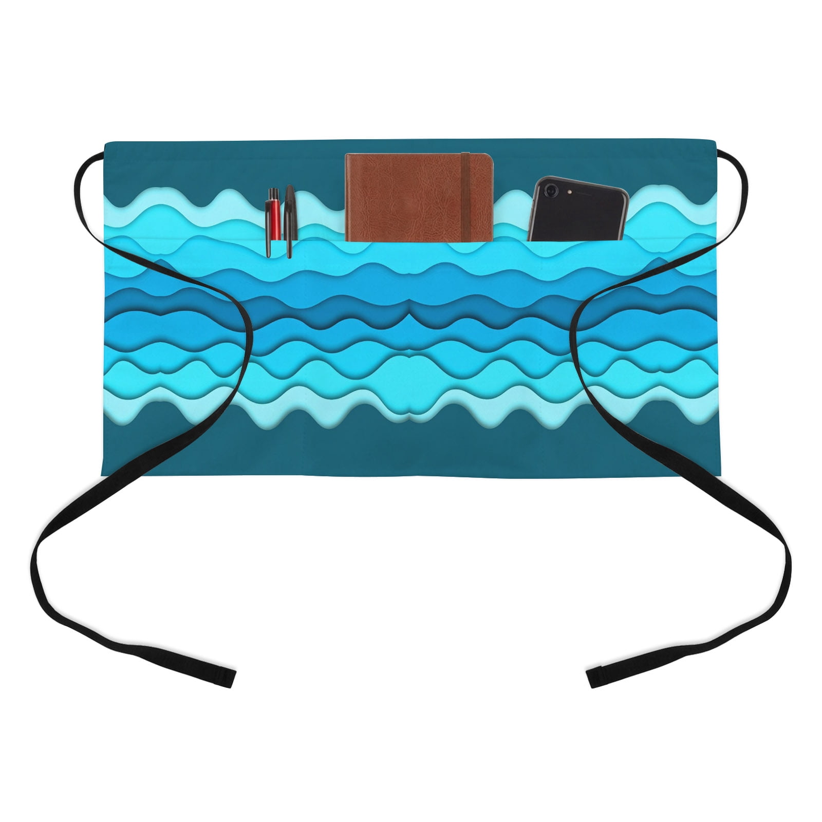 Abstracts Blue Ripple Half Waist Apron Gradient Lines Modern Ocean Wave ...