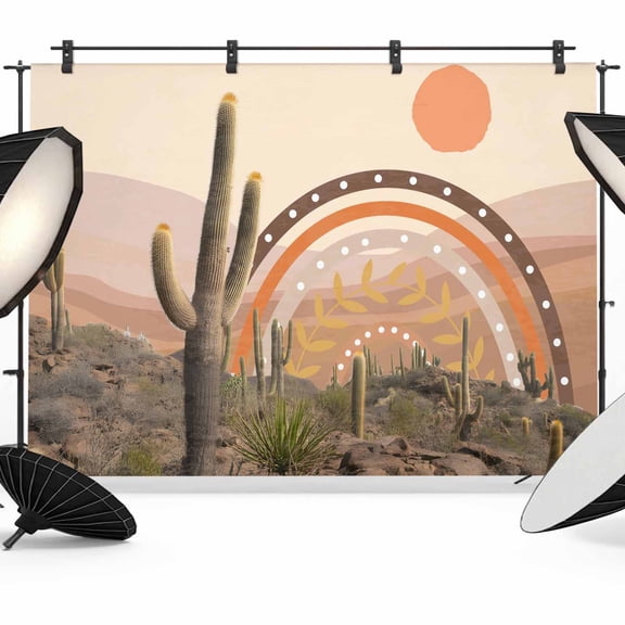 Abstracts Cacti Photography Backdrop 12x8FT, Sunset Mountain Deserts Plants Bohemian Photo Backdrops, Background for Photography Studio Photo Studio Background, Back Drop for Photoshoot