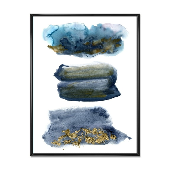 Abstracts Clouds With Golden Touches 12 in x 20 in Framed Painting Canvas Art Print, by Designart
