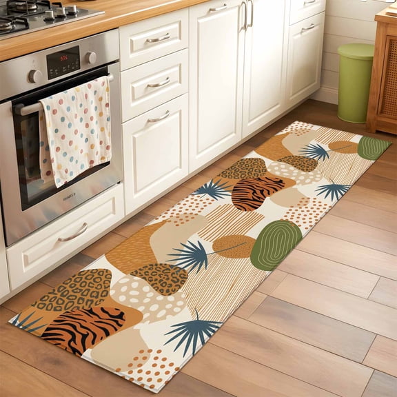 Abstracts Leopard Print Runner Rugs 2x6 ft Palm Leaf Brown Line Modern Washable Hallway Rugs Non-Slip Floor Mats Absorbent Carpet Bedside Runners for Bedroom Kitchen Bathroom Laundry Room