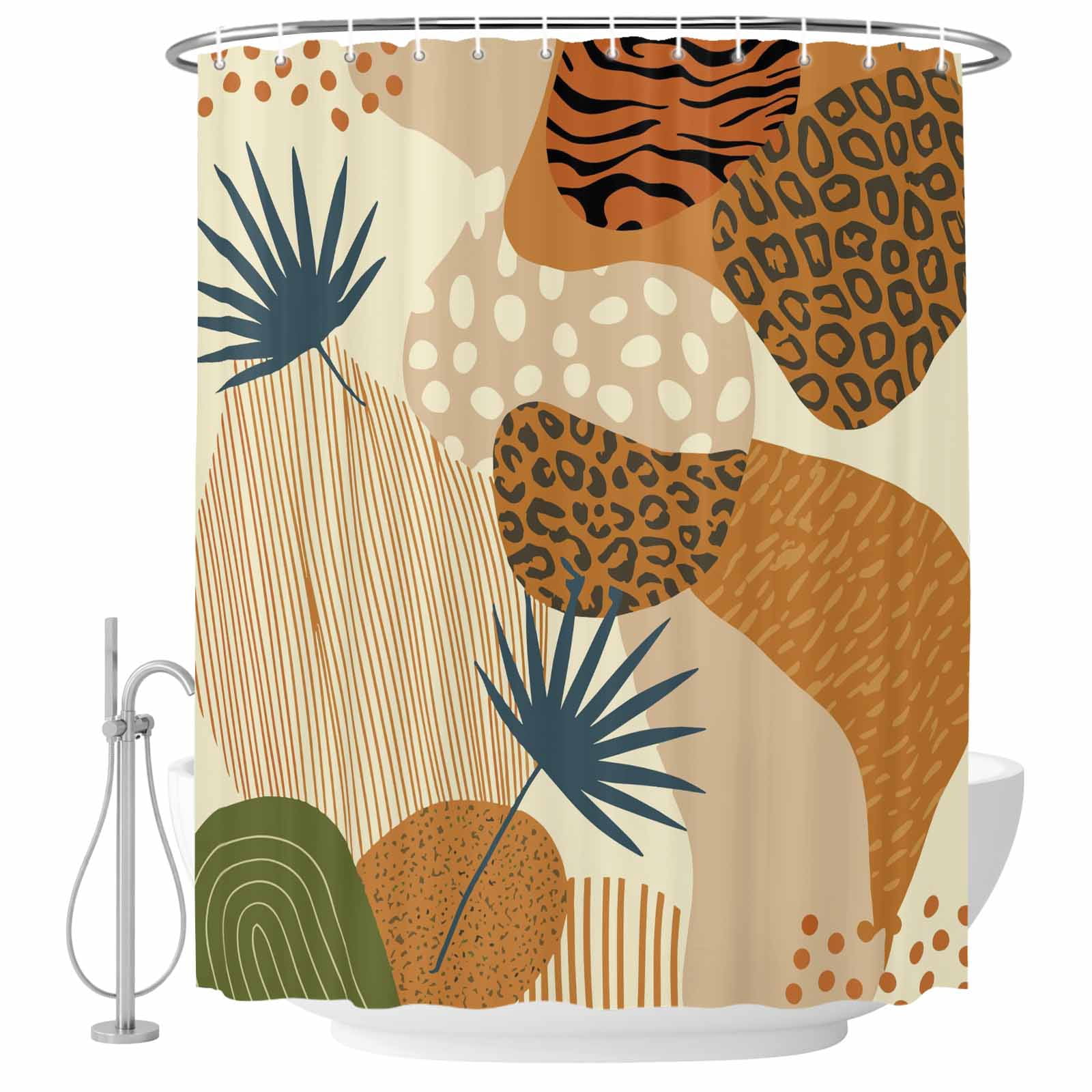 Abstracts Leopard Print Shower Curtain for Bathroom, Palm Leaf Brown ...