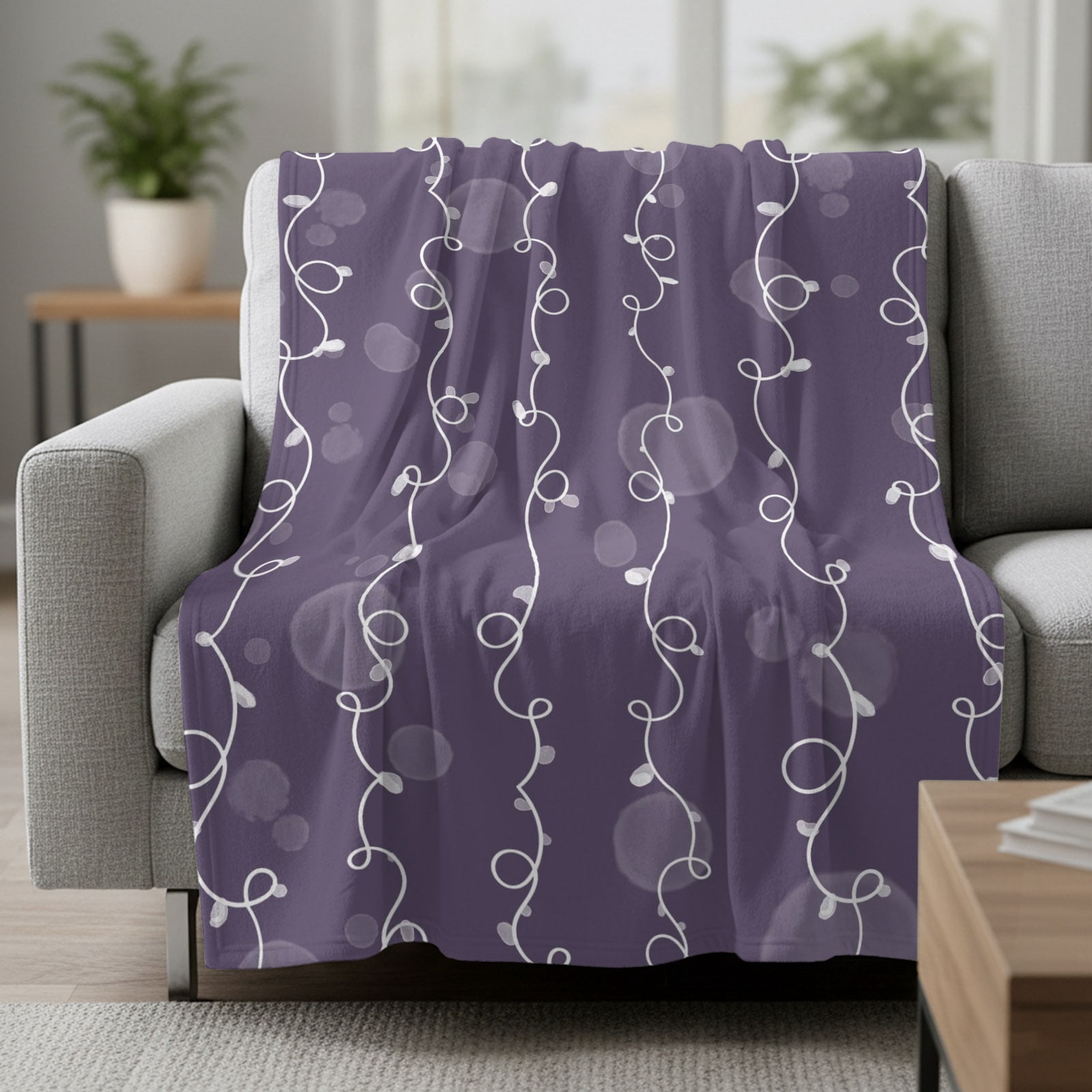 Abstracts Lines Fleece Throw Blanket Vintage Leaf Vines Purple Country ...