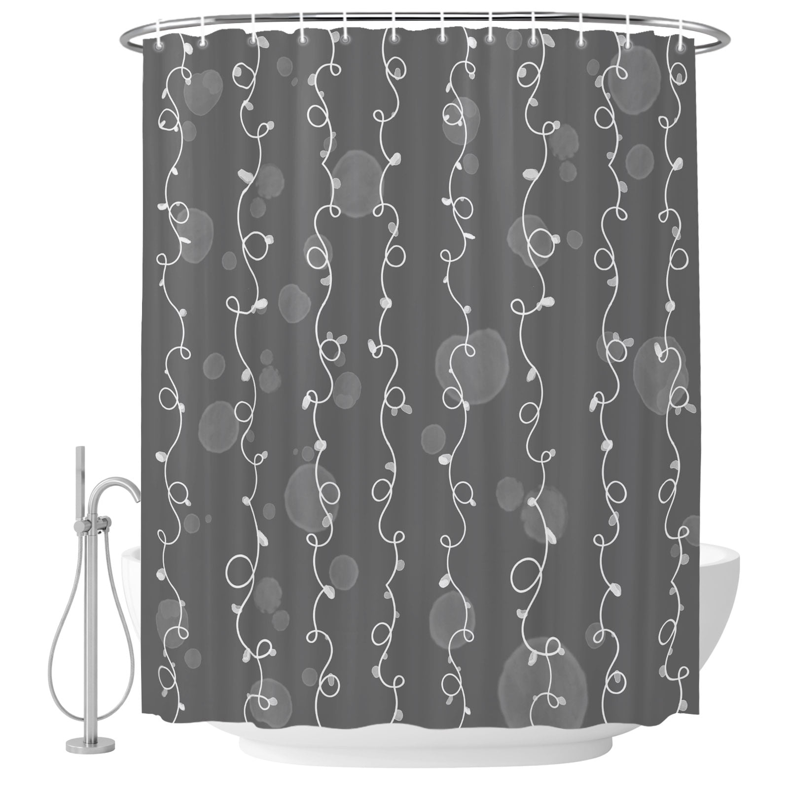 Abstracts Lines Shower Curtain for Bathroom, Vintage Leaf Vines Gray ...
