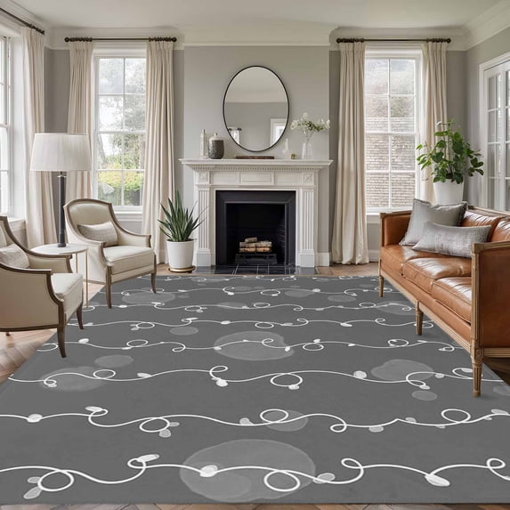 Abstracts Lines Washable Living Room Rugs 5'x7', Vintage Leaf Vines Gray Country Farmhouse Low Pile Throw Large Area Rugs Non-Slip Sturdy Edge Binding Carpet for Dining Room Bedside Kitchen