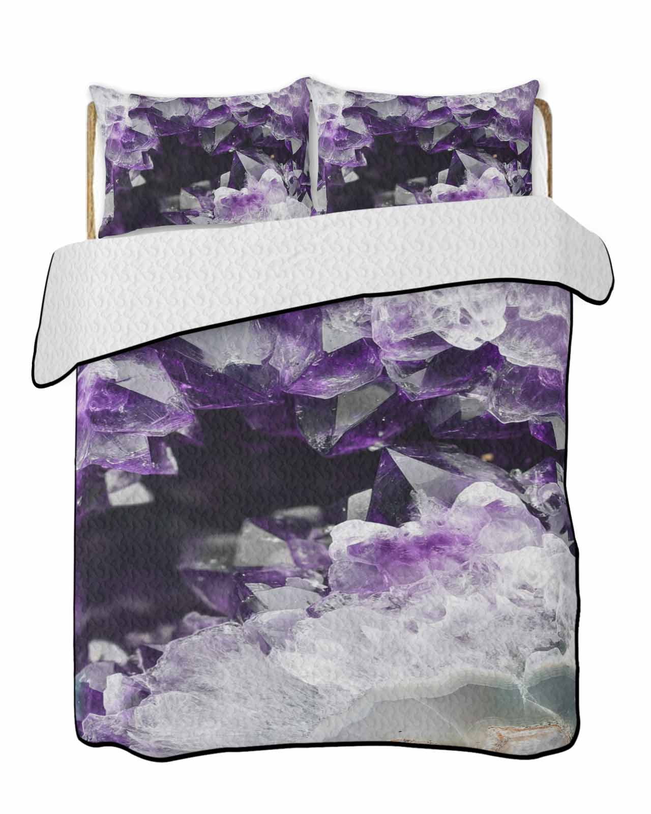 Abstracts Marble 3 Pieces Quilt Set, 1 Quilt with 2 Shams, Purple White ...