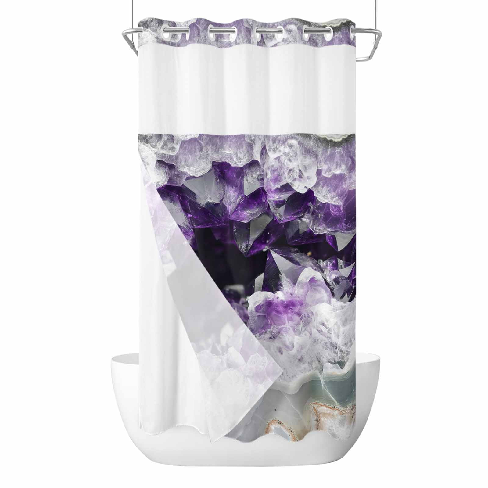 Abstracts Marble No Hook Shower Curtain and Snap in Liner Set, Purple ...