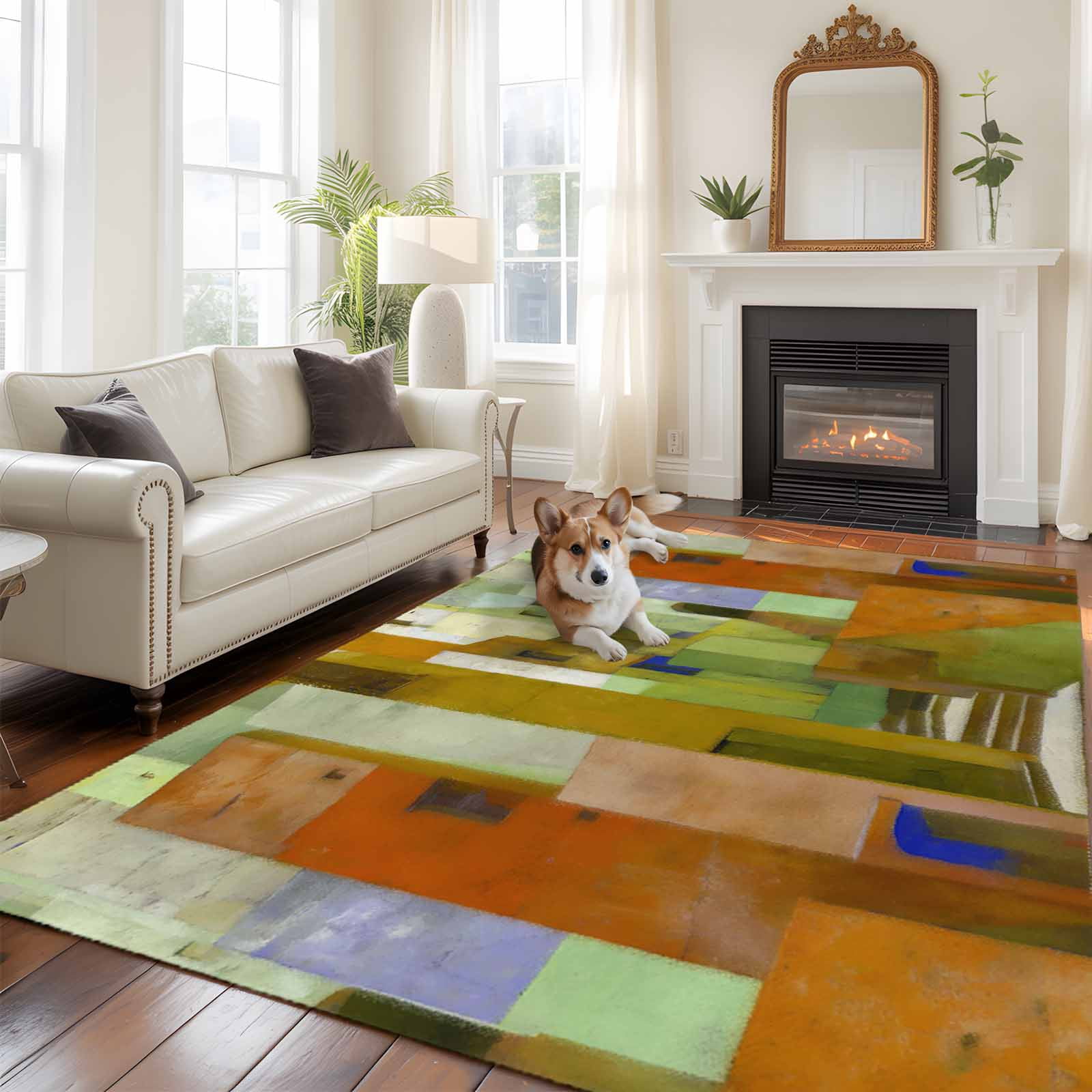 Jigsaw Abstract Block Pattern Rug Abstracts Painting Buildings Large Area Rugs 8x10 ft Yellow Green ...