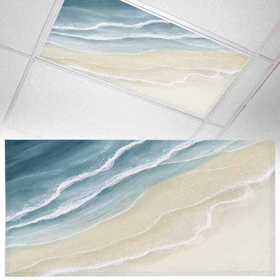 Abstracts Sandy Beach Fluorescent Light Covers Grey Blue Beige Gradient Ocean Wave Magnetic Light Filters Ceiling Lighting Panel Shade for Classroom Office Home 2 x 4 ft, 1 Pack