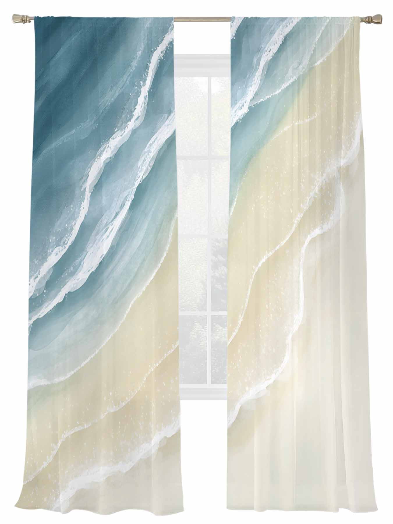 Abstracts Sandy Beach Sheer Curtains 2 Panels Set Grey Blue Beige ...