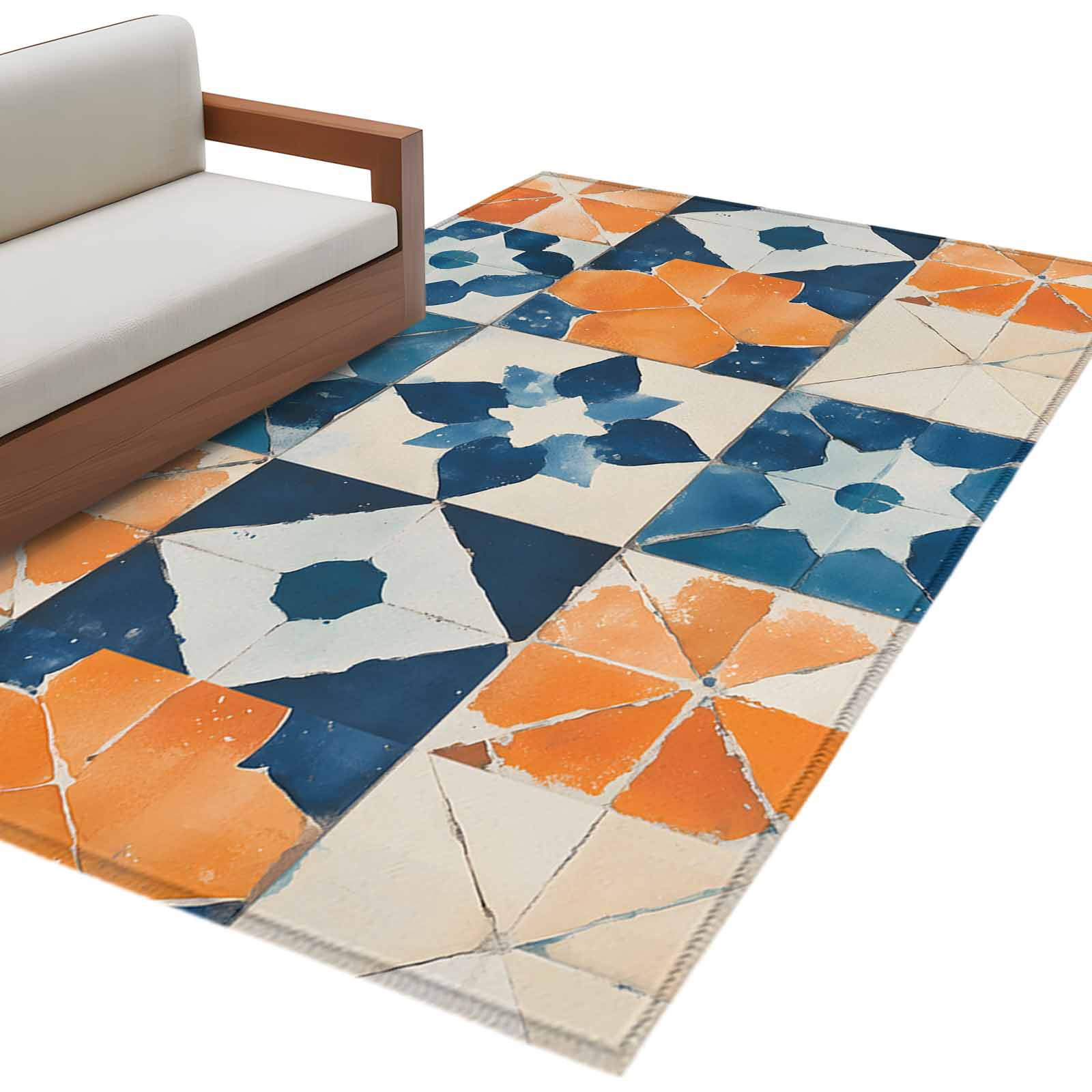 Abstrct Color Block Area Rug 2.7x5ft Orange Blue Floral Geometric ...