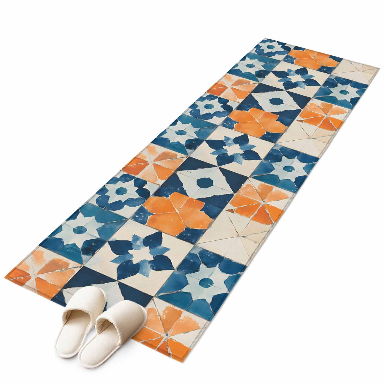 Abstrct Color Block Area Rug 2x6ft Orange Blue Floral Geometric ...