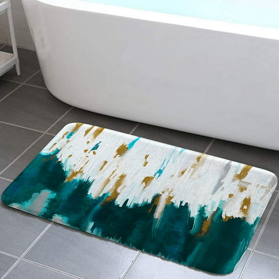 Abstrct Teal Blue Bath Mats Rugs For Bathroom, Gray Gold Graffiti Ombre Flannel Bathroom Floor Mat Bath Shower Rug, Contemporary Art Non Slip Doormat Mat Bathroom Accessories Decor