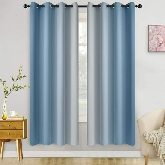 Abtel Bedroom Blackout Window Curtain Panel Gradient Color Window Drape Thermal Insulated Window Treatments Grommet Room Darkening Curtain Light Blue W:54"x L:95"