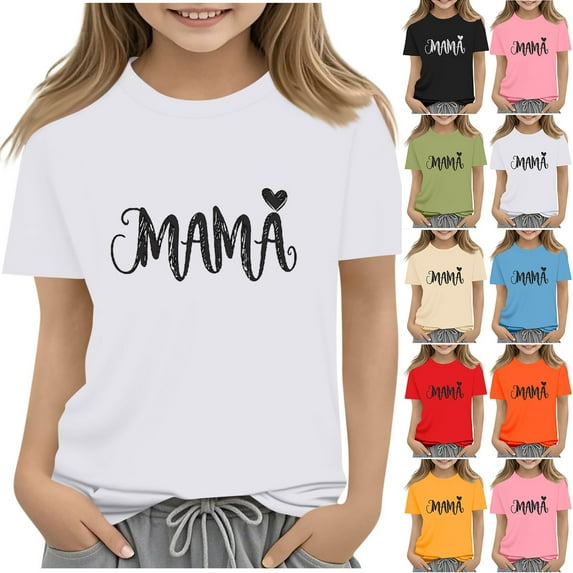 Abtuhar Boys Girls Summer Short Sleeve Round-Neck Blouses & Shirts Print Loose Casual Top