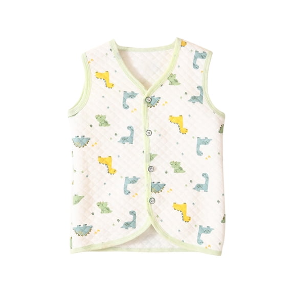 Abtuhar Boys and Girls Fall Winter Hood‑free Casual Outer Vests Cartoon‑print Silk‑filled Snap‑button Layering Coat for School Uniform for 4‑14 Years