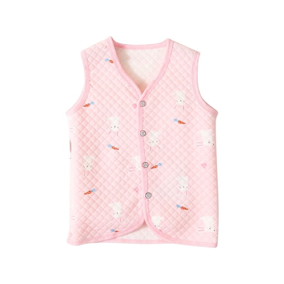 Abtuhar Boys and Girls Fall Winter Hood‑free Casual Outer Vests Cartoon‑print Silk‑filled Snap‑button Layering Coat for School Uniform for 4‑14 Years