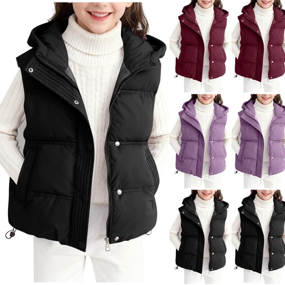 Abtuhar Boys and Girls Fall Winter Hooded Casual Outer Vests Fleece‑lined Solid Coat for 5‑16 Years