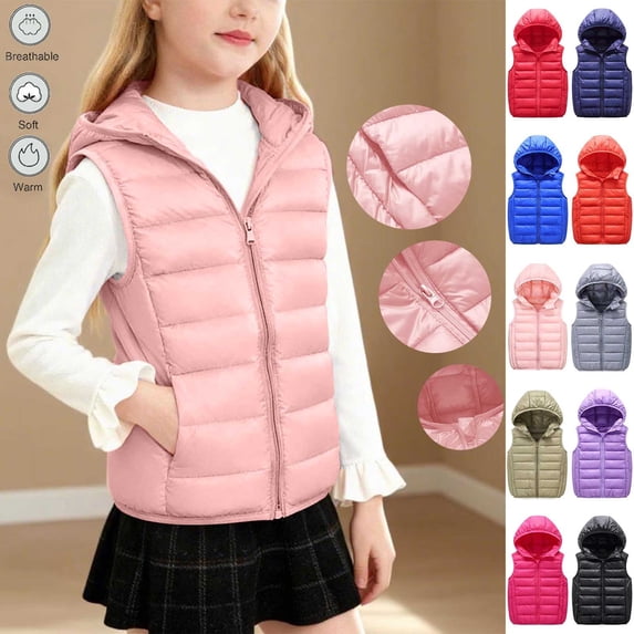 Abtuhar Boys and Girls Fall Winter Hooded Casual Outer Vests Solid Zip‑up Warm Coat for 3‑14 Years