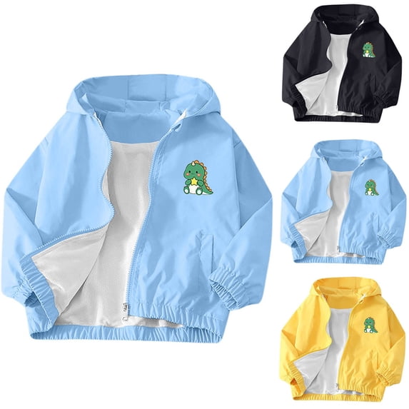 Abtuhar Boys and Girls Fall Winter Hooded Casual Outerwear and Jackets Dinosaur‑print Zip‑up Casual Coat for 1‑11 Years