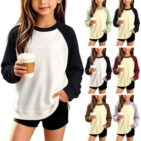 Abtuhar Fall Crew Neck Raglan Pullover Sweatshirt for Boys and Girls Casual Tops for 3-15 Years