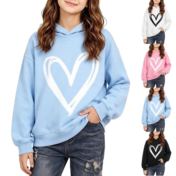 Abtuhar Fall Hooded Pullover Sweatshirt for Kids Girls Solid Long Sleeve Tops for 1-10 Years