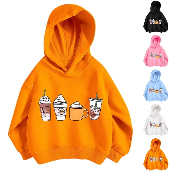 Abtuhar Fall Hooded Sweatshirt for Children Crew Neck Print Loose Outer Pullover Top Set