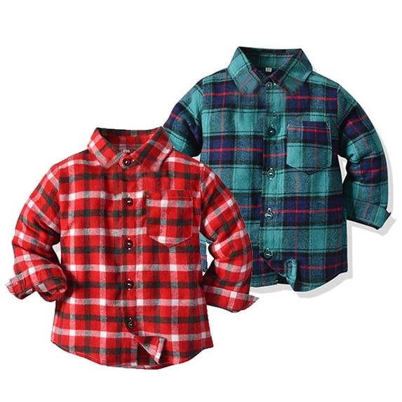 Abtuhar Fall Long Sleeve Outer Cardigan for Girls Boys Turndown Collar Plaid Shirt Style