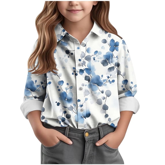 Abtuhar Fall Long Sleeve Shirt for Boys and Girls Turndown Collar Graphic Print Casual Outer Wear Tops for 3-16 Years