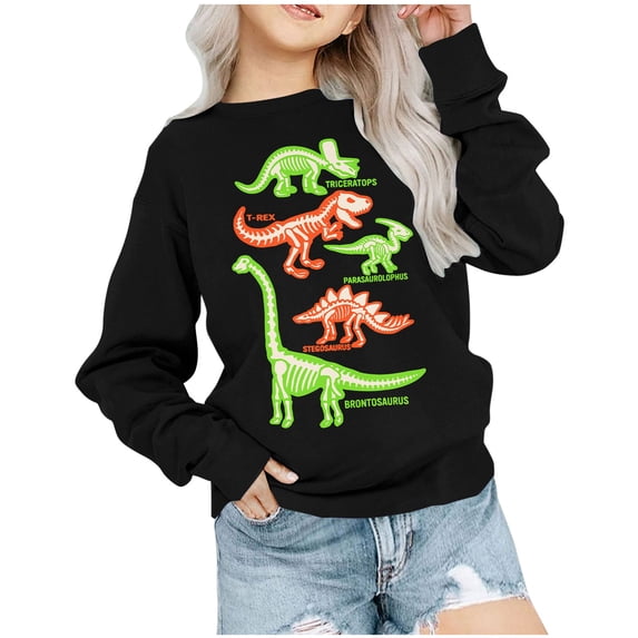 Abtuhar Fall Pullover Sweatshirt for Boys and Girls Crew Neck Dinosaur Print Casual Long Sleeve for 1-12 Years