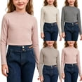 thumbnail image 1 of Abtuhar Fall Winter Crew Neck Long Sleeve Base Tops for Girls Striped Brushed Fabric Tops for 3-15 Years, 1 of 5