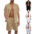thumbnail image 1 of Abtuhar Fashion Casual Solid Zipper Mens Lightweight Short Sleeve Top Pajama Trousers Solid Home Set,Khaki,L, 1 of 5