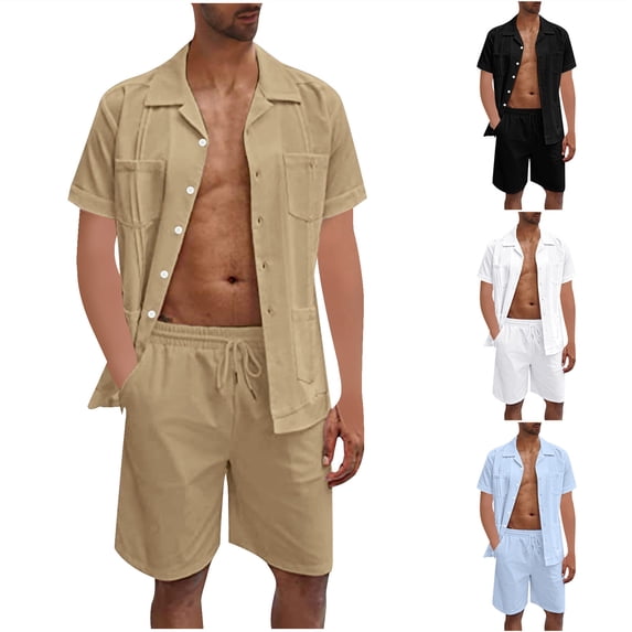 Abtuhar Fashion Casual Solid Zipper Mens Lightweight Short Sleeve Top Pajama Trousers Solid Home Set,Light Blue,XXL