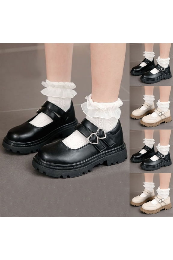 Girl's Leather Shoes Older Kids School Style Breathable Round Toe Thick Sole Mary Shoes