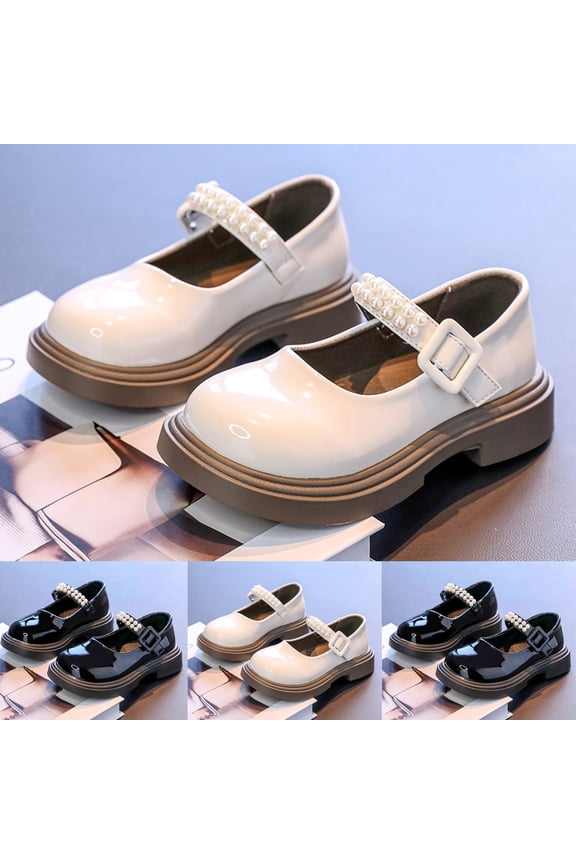 Girl's Leather Shoes Solid Color Low Heel Casual Versatile Princess Shoes Shoes Pearl Student Performance Shoes