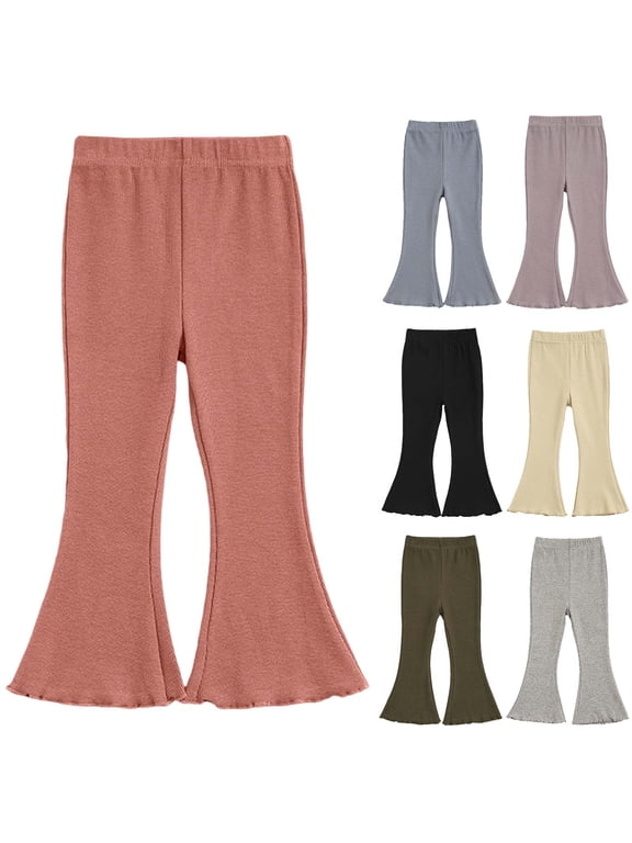 Pants for Girls Fall Winter Sweet Fashion Stretch Cotton Base Layer Loungewear Flared Leg Outer Wear Trousers 12Months‑9Years